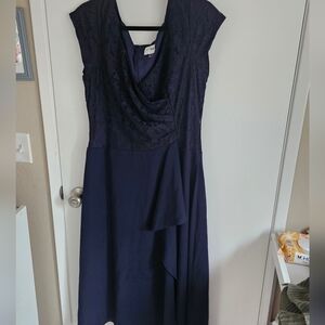 J.Taylor Elegant Asymmetrical Navy Dress Size 16